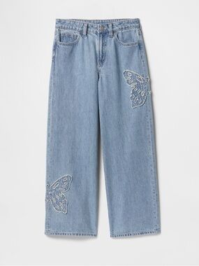 Gap High Rise Wide-Leg Jeans Light Wash Butterfly Blue